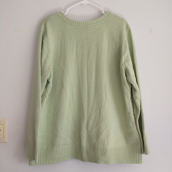 D&Co Heritage Sweater Jacket Womens XL Green Full Zip Quilted Knit Pocket Cotton - Picture 4 of 8